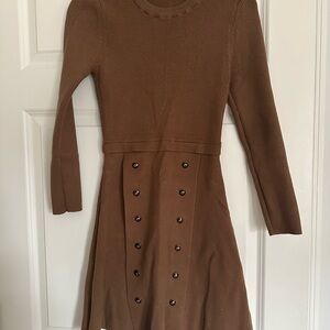 Brown Long Sleeve Dress with Button Detail